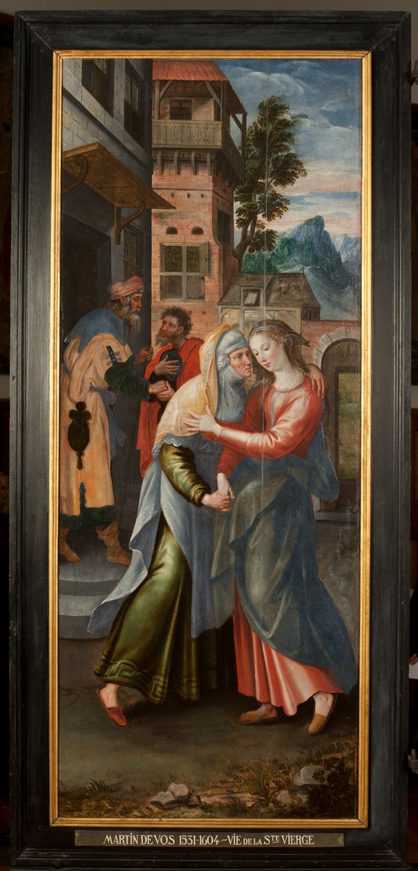 Anbetung der Könige, Triptychon, Linke Tafel: Leben der Heiligen Jungfrau (Detail) von Maarten de Vos