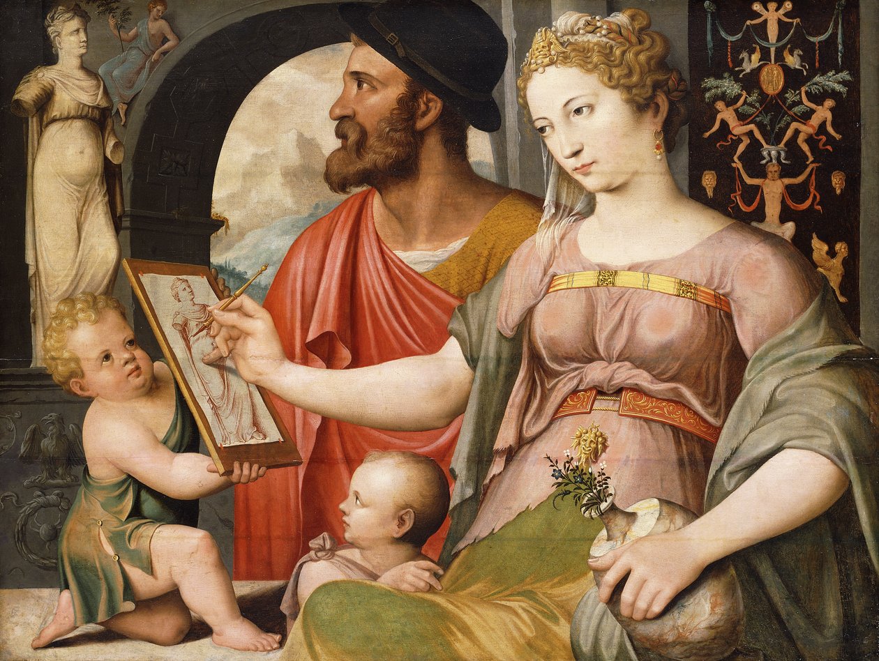 Eine Allegorie der Malerei: Pictura macht eine Zeichnung nach der Antike von Maarten de Vos