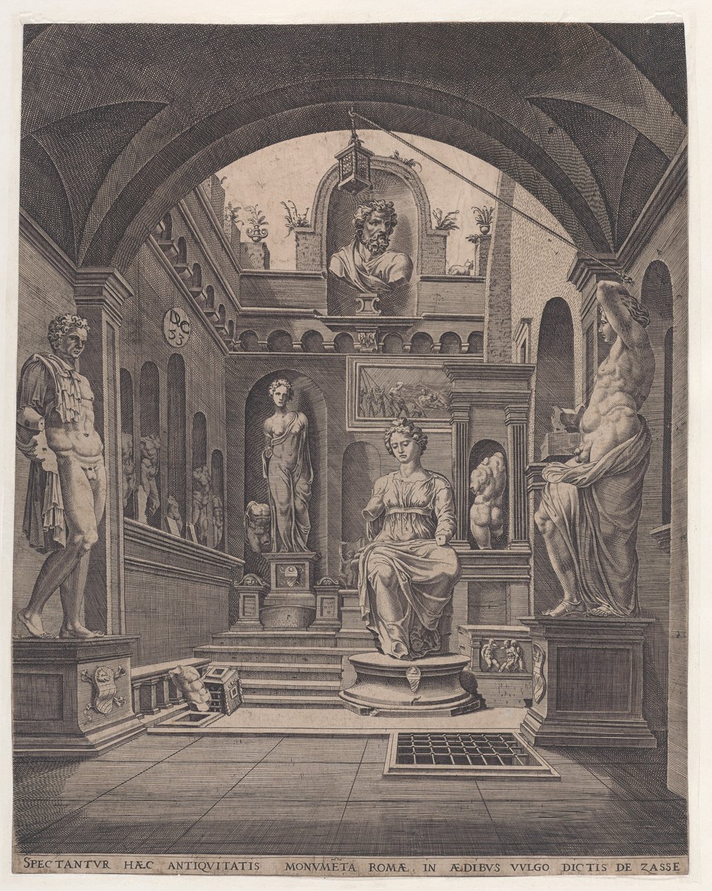 Skulpturen in der Villa Sassi in Rom, graviert von Coornhert, Dirck Volckertsz von Maarten van (after) Heemskerck