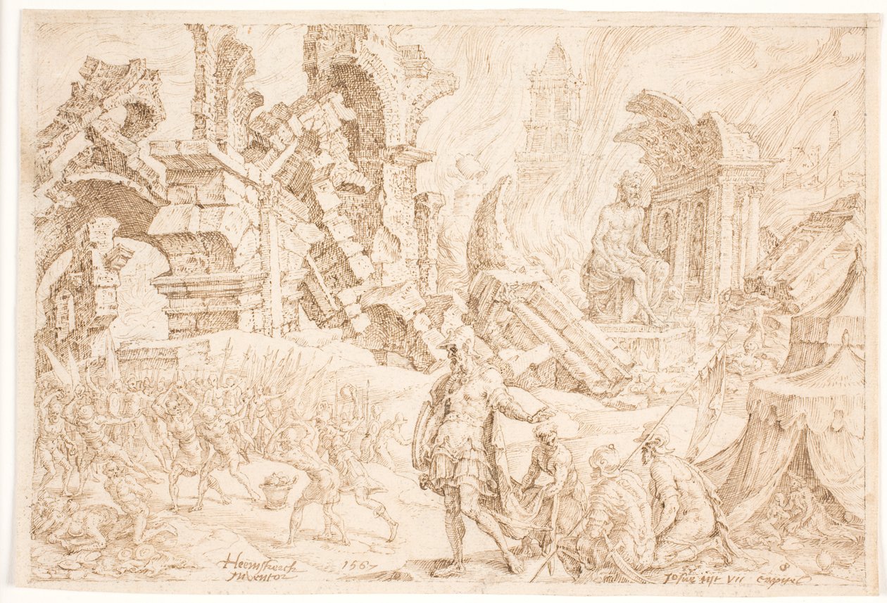 Akan und seine Familie werden gesteinigt von Maarten van Heemskerck