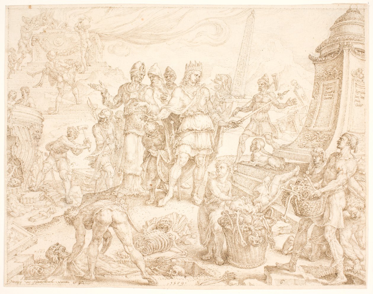 Josias befiehlt, das Grab des Gottesmannes aus Juda zu verschonen von Maarten van Heemskerck