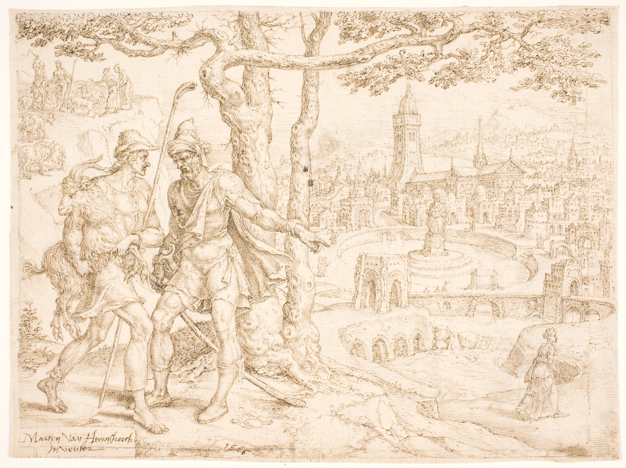 Judah sendet Tamar das Zicklein durch Hira, den Adullamiter von Maarten van Heemskerck