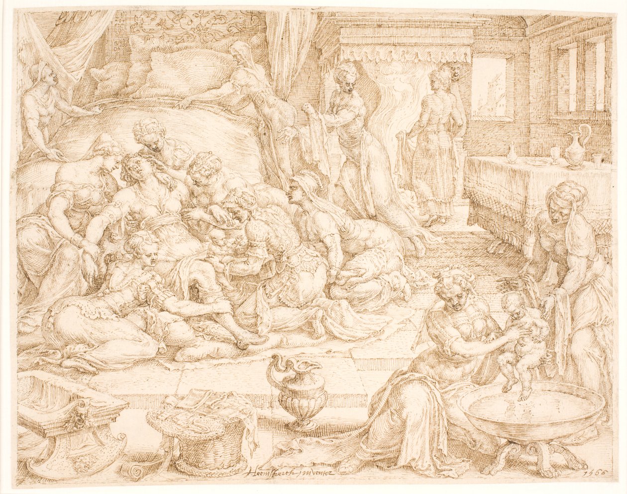 Tamar gebiert Pharez und Zarah von Maarten van Heemskerck