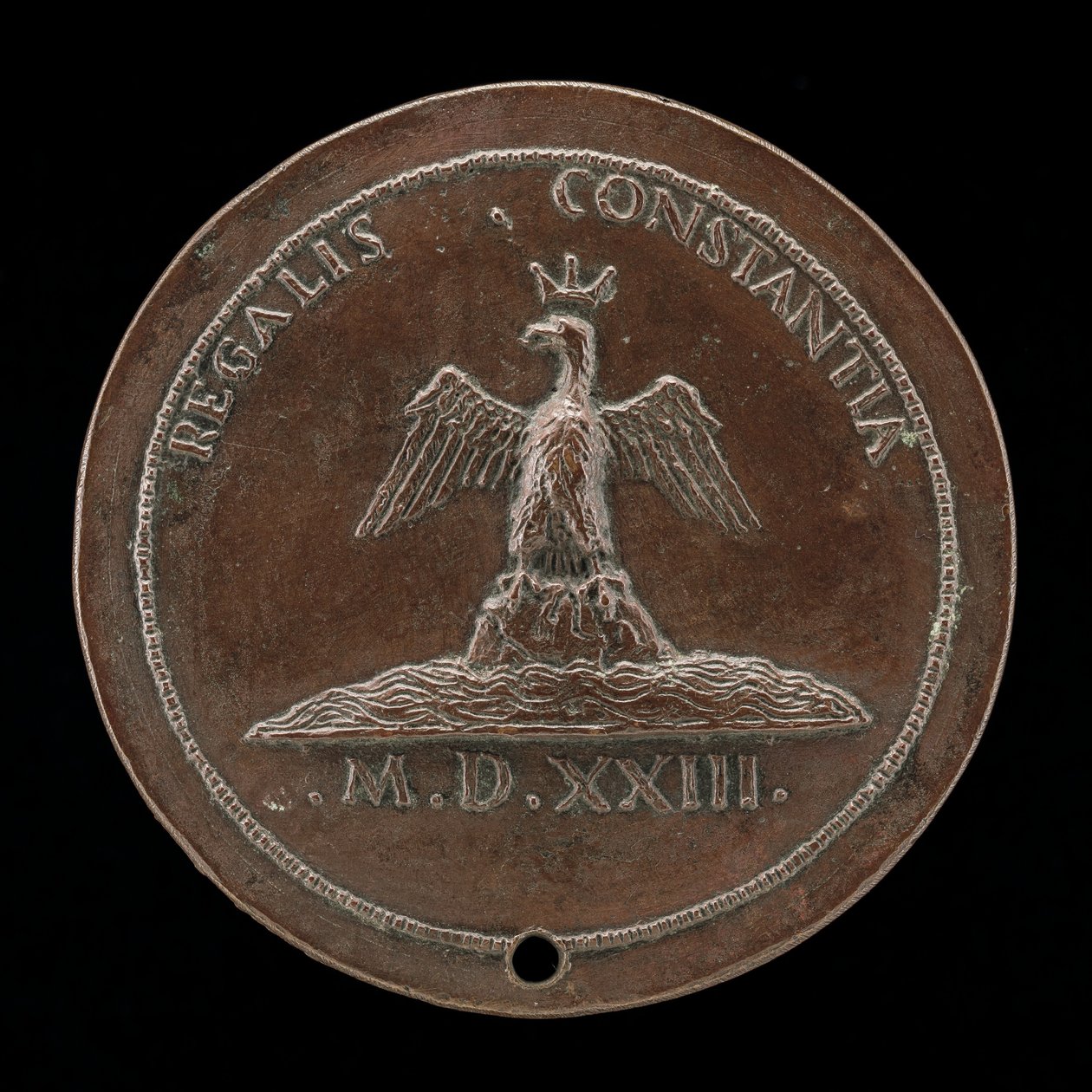 Gekrönter Adler auf einem Hügel inmitten von Gewässern [Rückseite], 1523 von Maffeo Olivieri