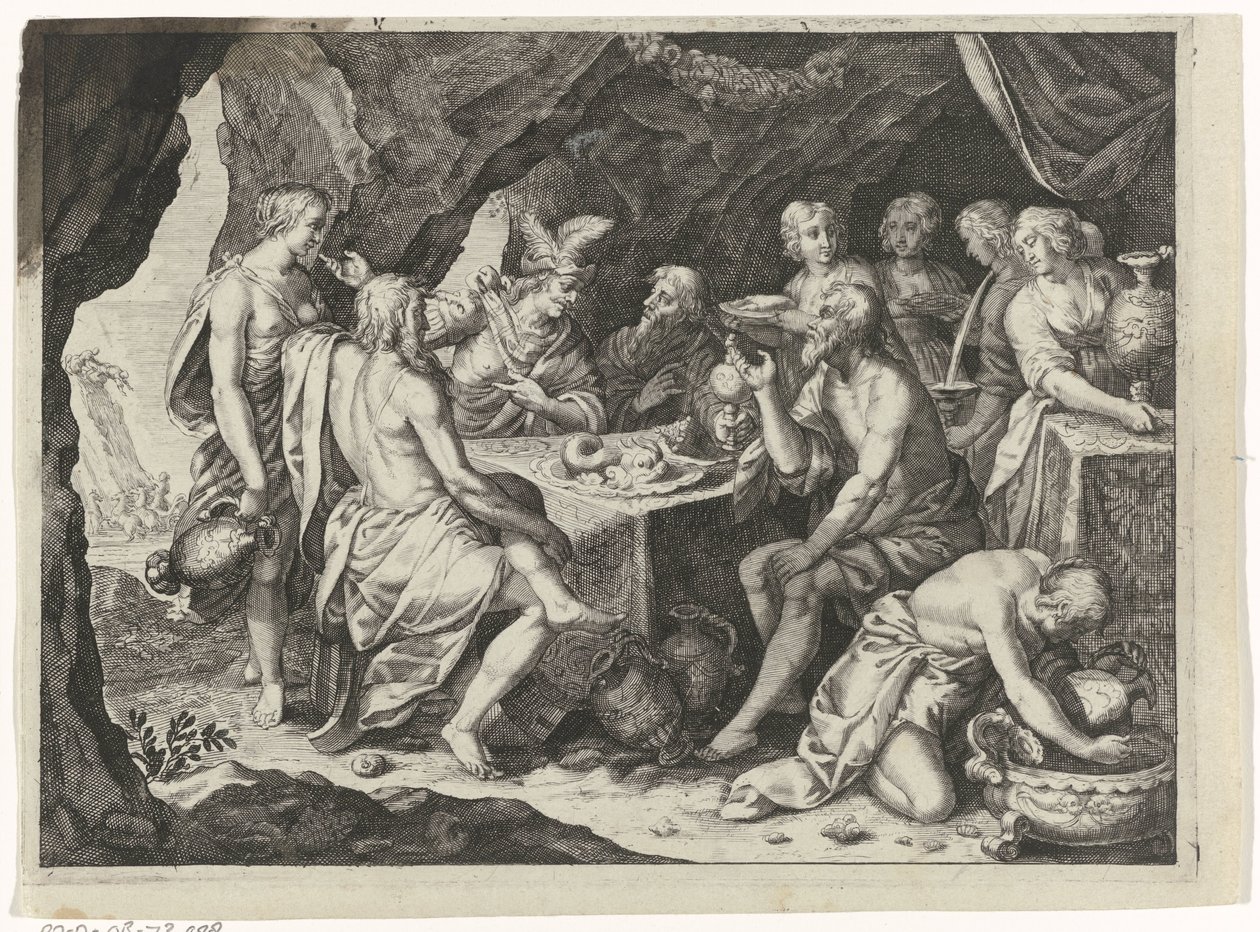 Szene aus den Metamorphosen von Ovid: ein Mahl in einer Höhle von Magdalena van de Passe (attributed to)