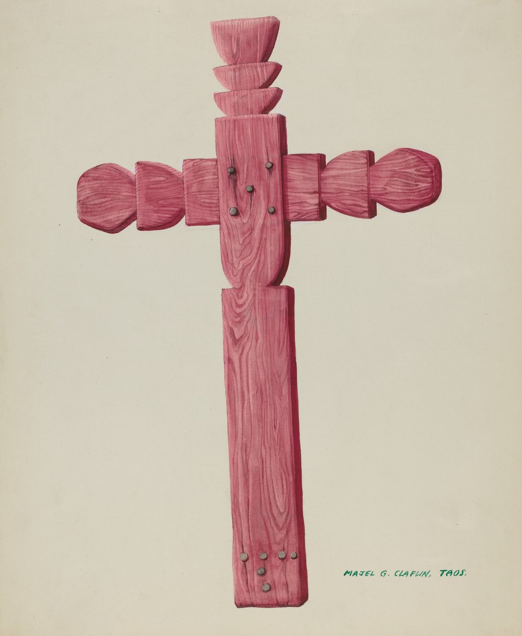 Rotes Holzkreuz als Grabstein verwendet, ca. 1937 von Majel G. Claflin