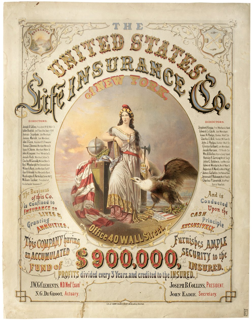 Lebensversicherungsgesellschaft der Vereinigten Staaten von New York (Lithographie) von Major and Knapp Sarony