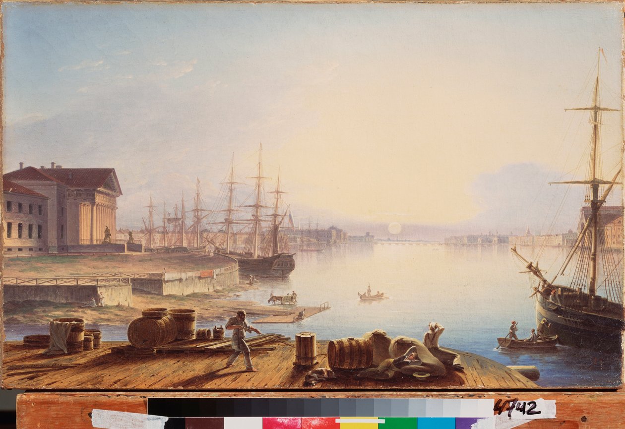 Sonnenaufgang über der Newa in Sankt Petersburg. von Maksim Nikiforovich Vorobiev
