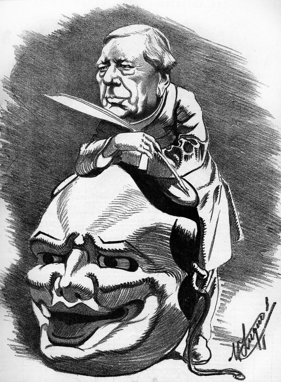 Eugène Labiche (1815-1888), französischer Dramatiker. Karikatur von Manuel Luque. In „Die Karikatur“ von 1886. von Manuel Luque