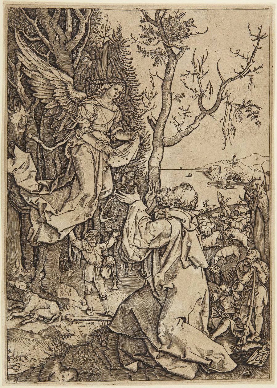 Engel erscheint Joachim, Platte 2 aus dem Leben der Jungfrau von Marcantonio Raimondi