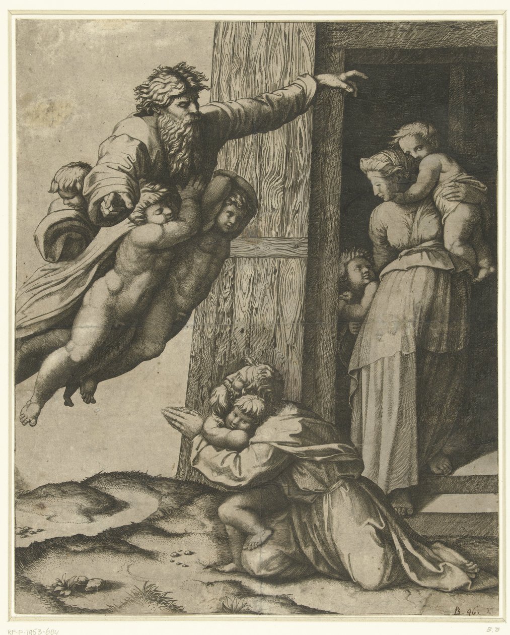 Gott erscheint Noah nach der Sintflut von Marcantonio Raimondi