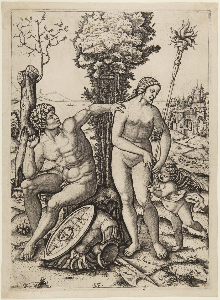 Mars, Venus und Amor von Marcantonio Raimondi