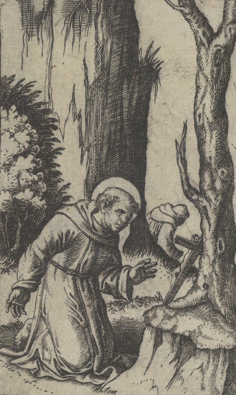 Der heilige Franziskus von Assisi betet vor einem Kruzifix, aus der Serie 