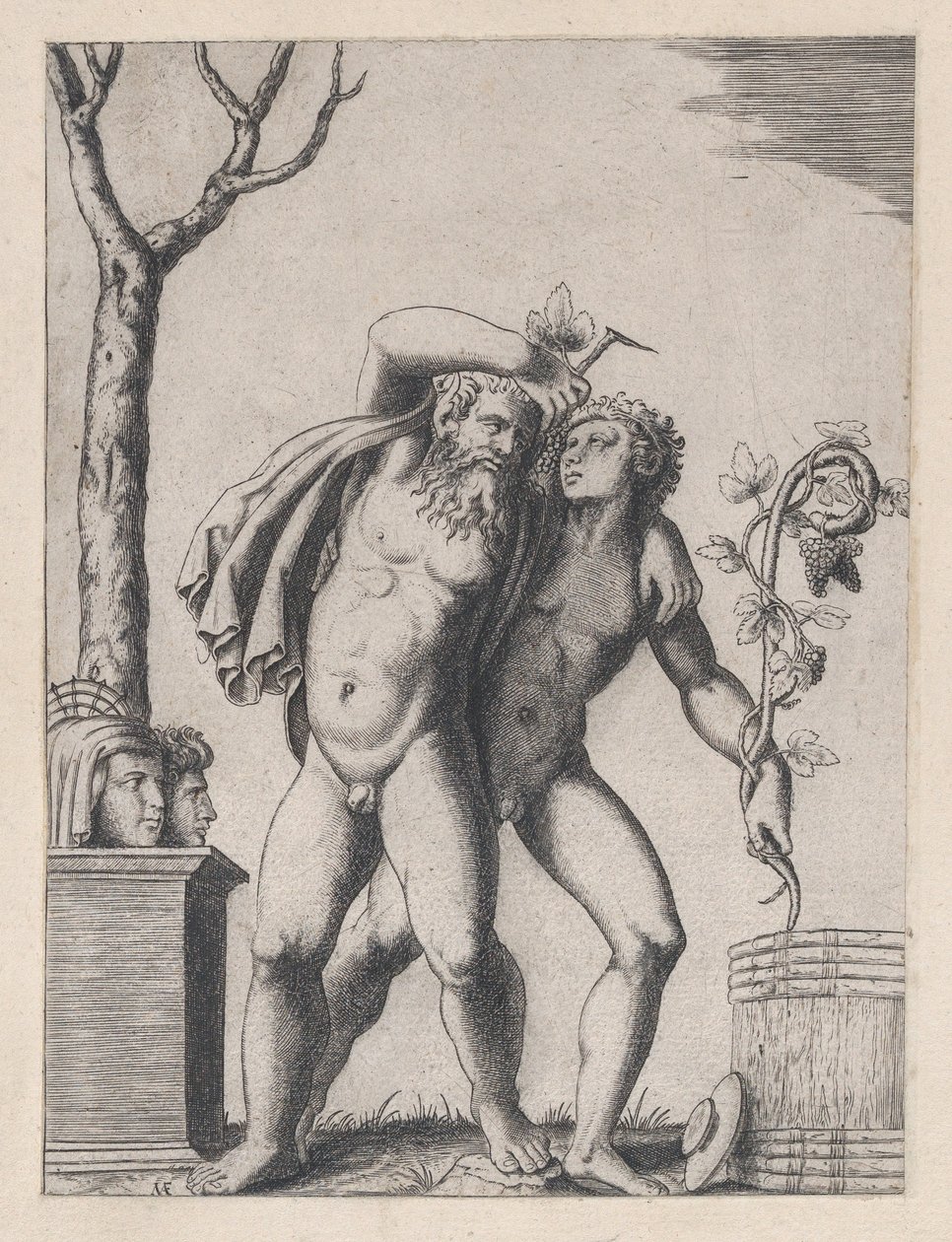 Speculum Romanae Magnificentiae: Junger und alter Bacchant von Marcantonio Raimondi