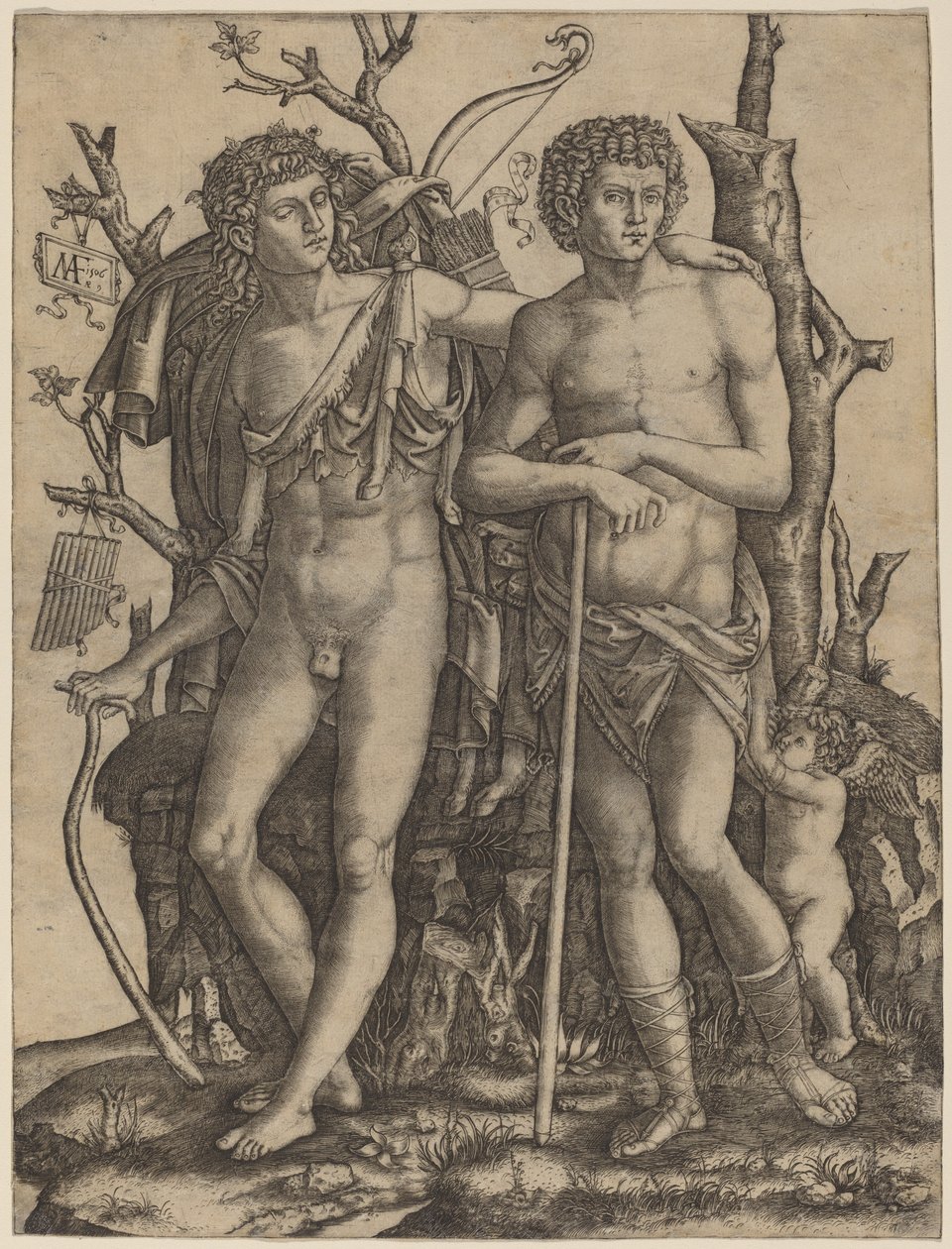 Apollo und Hyacinthus von Marcantonio Raimondi after Francesco Francia