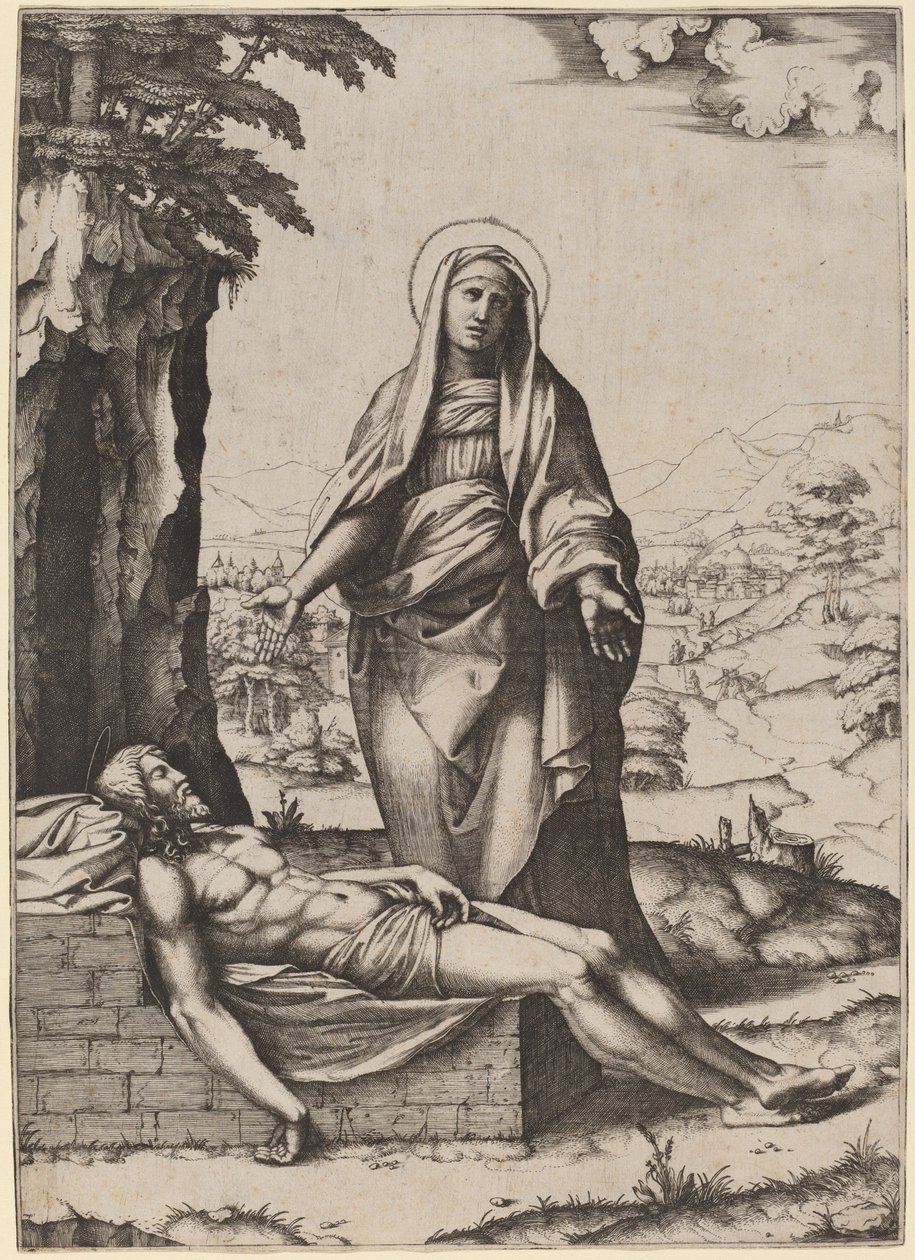 Die Klage der Jungfrau von Marcantonio Raimondi after Raphael