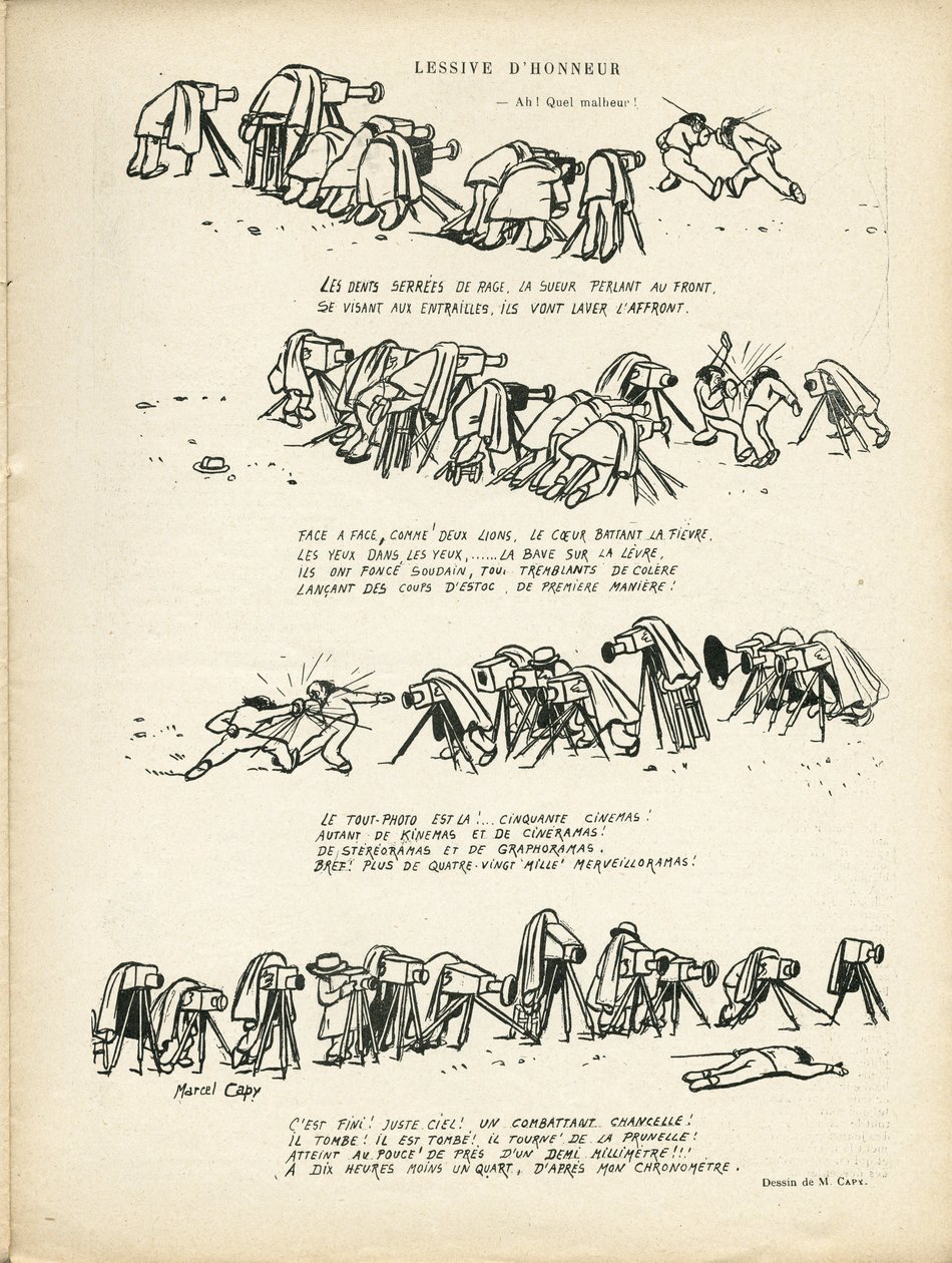 Illustration von Marcel Capy (1865-1941) in Le Rire, 02/03/12 - Honour Laundry - Sport, Fotografie Kamera Fotograf, Fechten von Marcel Amable O.L. Capy