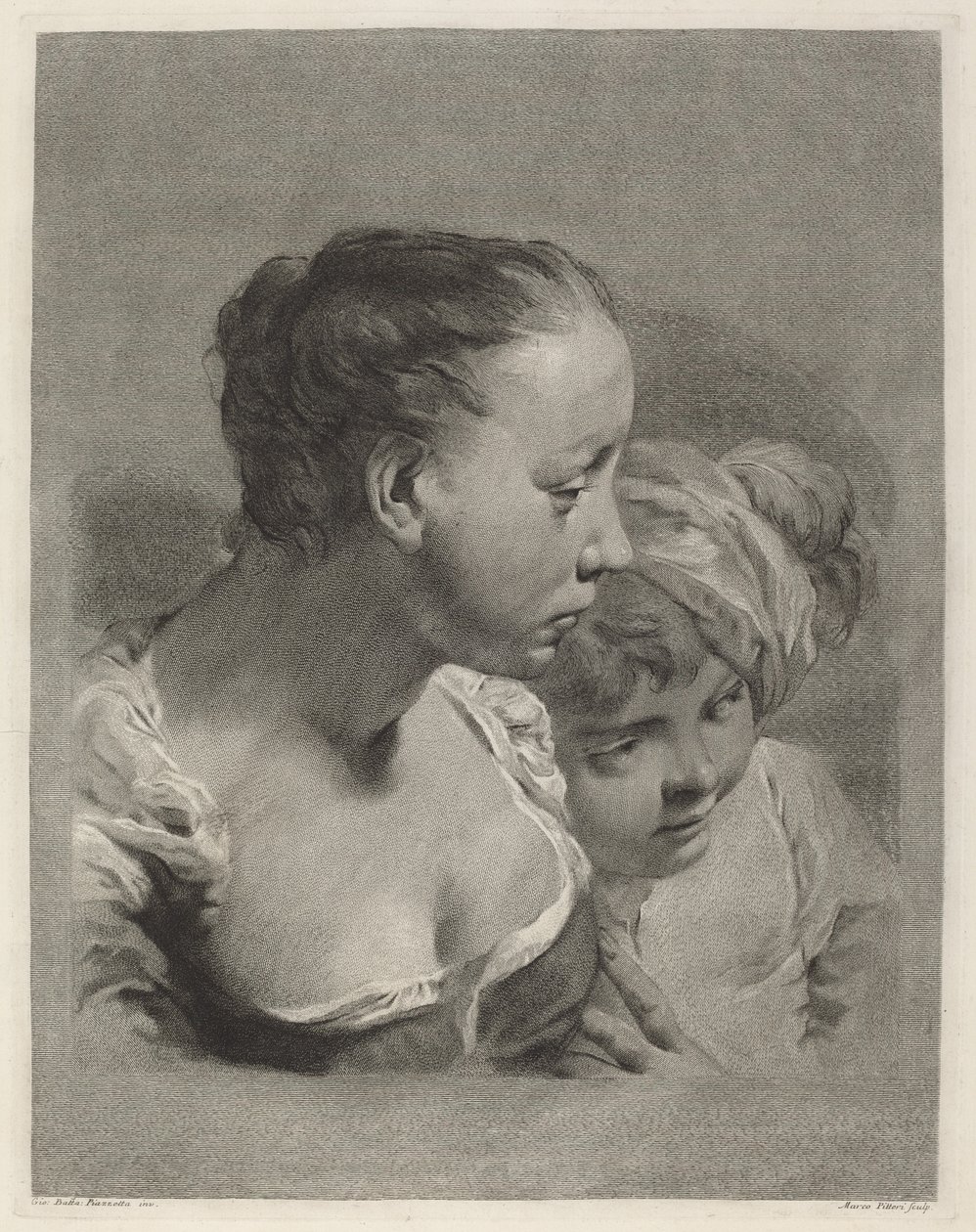 Junge Frau und ein Junge nach rechts schauend von Marco Alvise Pitteri after Giovanni Battista Piazzetta