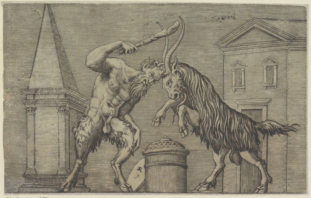 Satyr und Widder im Kampf Antike Reliefs von Marco Dente
