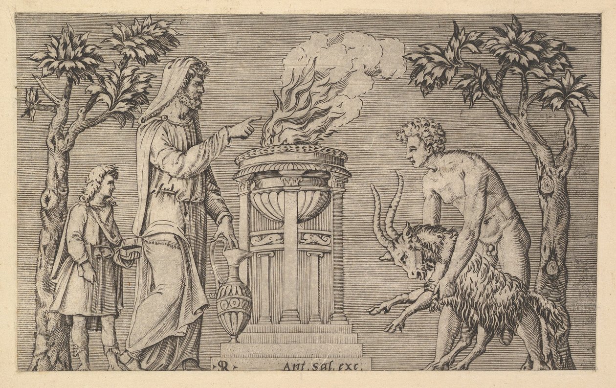 Speculum Romanae Magnificentiae: Das Opfer eines Widders, 16. Jahrhundert von Marco Dente