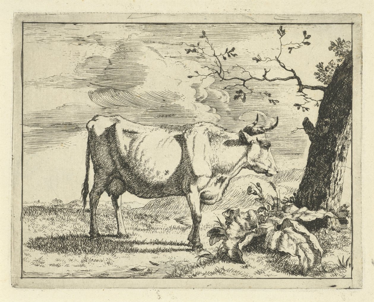 Stehende Kuh bei einem Baum von Marcus de Bye