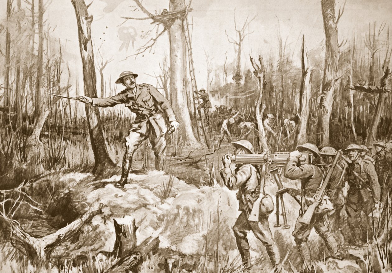 Hauptmann (vorübergehender Oberstleutnant) R.B. Barker organisiert die Verteidigung eines Waldes von Margaret Dovaston
