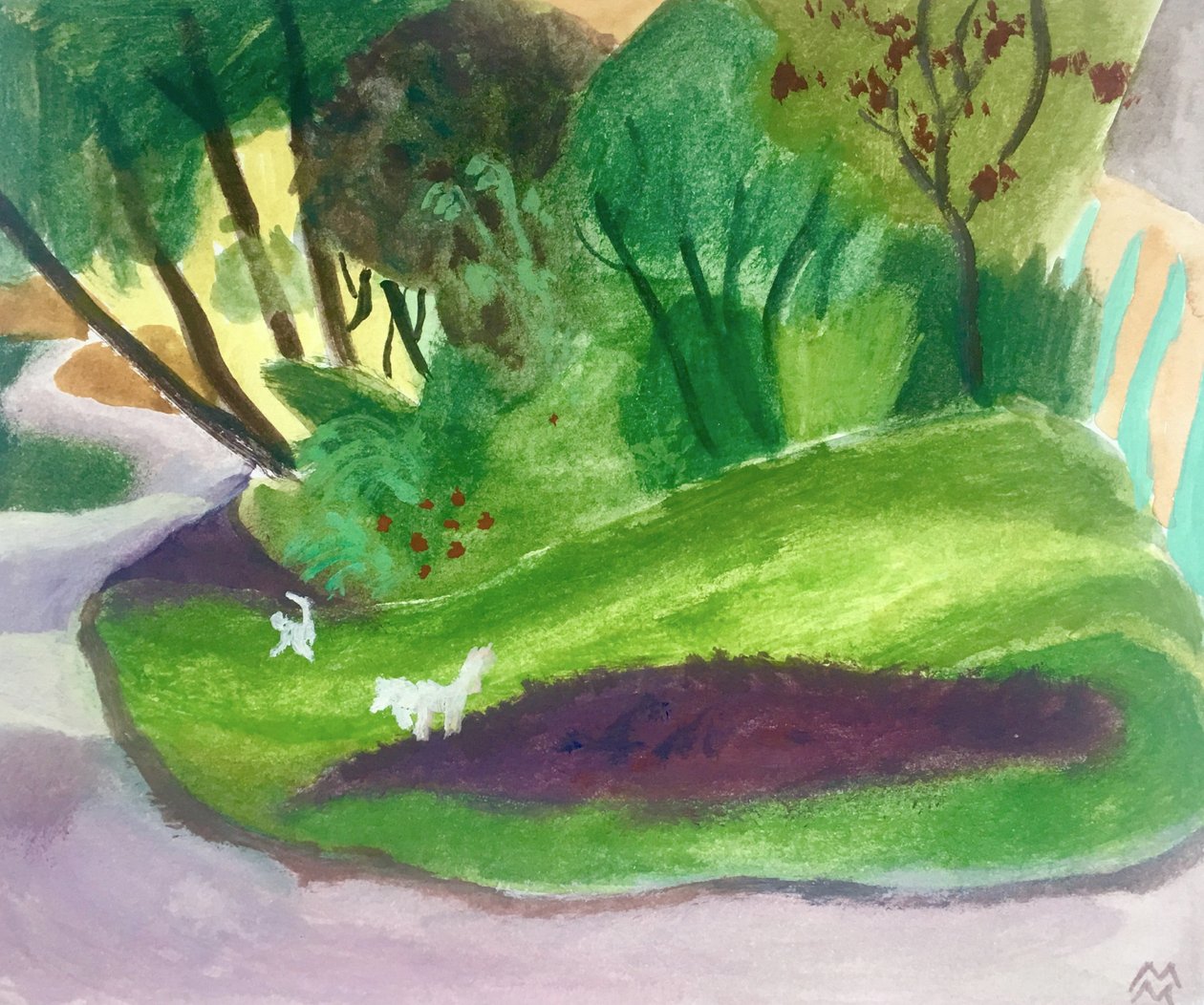 Landschaft mit weißen Hunden von Maria Magenta