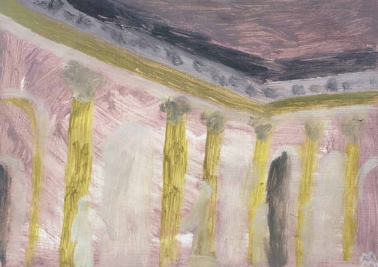 Rosa Wiener Interieur mit Säulen, 2019 von Maria Magenta