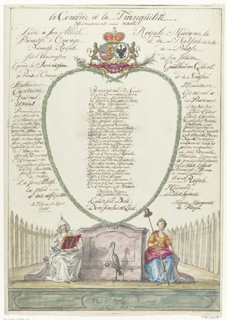 Vers für Prinzessin Wilhelmina zum vierzigsten Geburtstag von Prinz Wilhelm V., 1788 von Maria Margaretha la Fargue