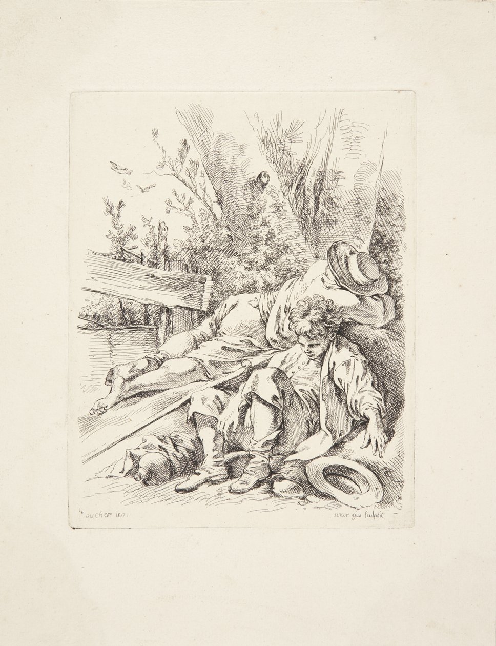 Zwei Jungen schlafen an einem Baum von Marie Jeanne Boucher