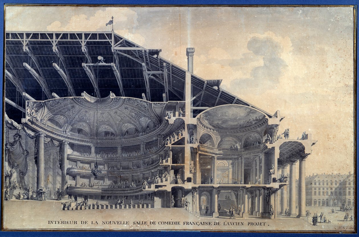 Architektur: Blick aus dem Inneren des neuen Raums der Comédie-Française des alten Projekts von Marie Joseph and Wailly Charles de Peyre