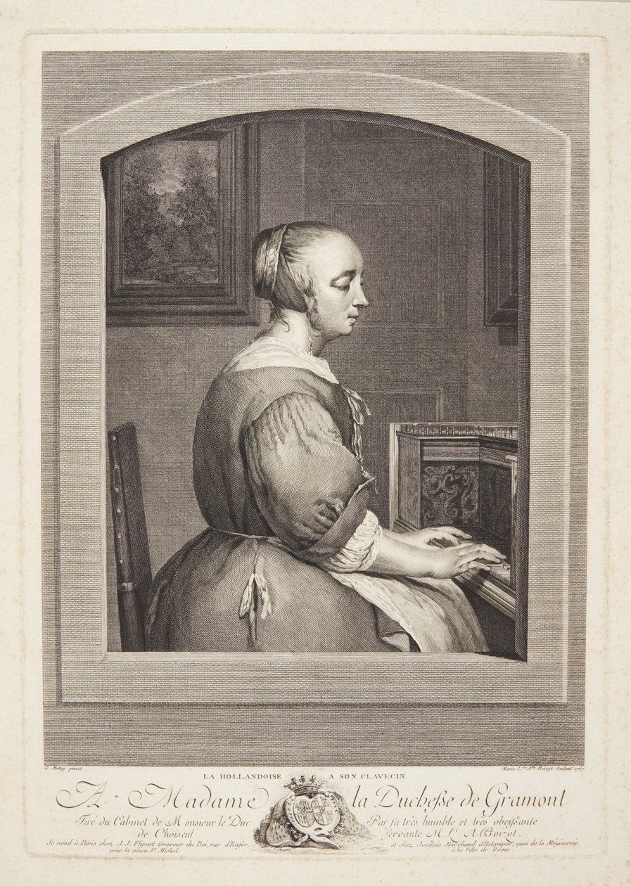 Eine holländische Frau spielt Cembalo, durch ein Fenster gesehen von Marie Louise Adélaïde Boizot