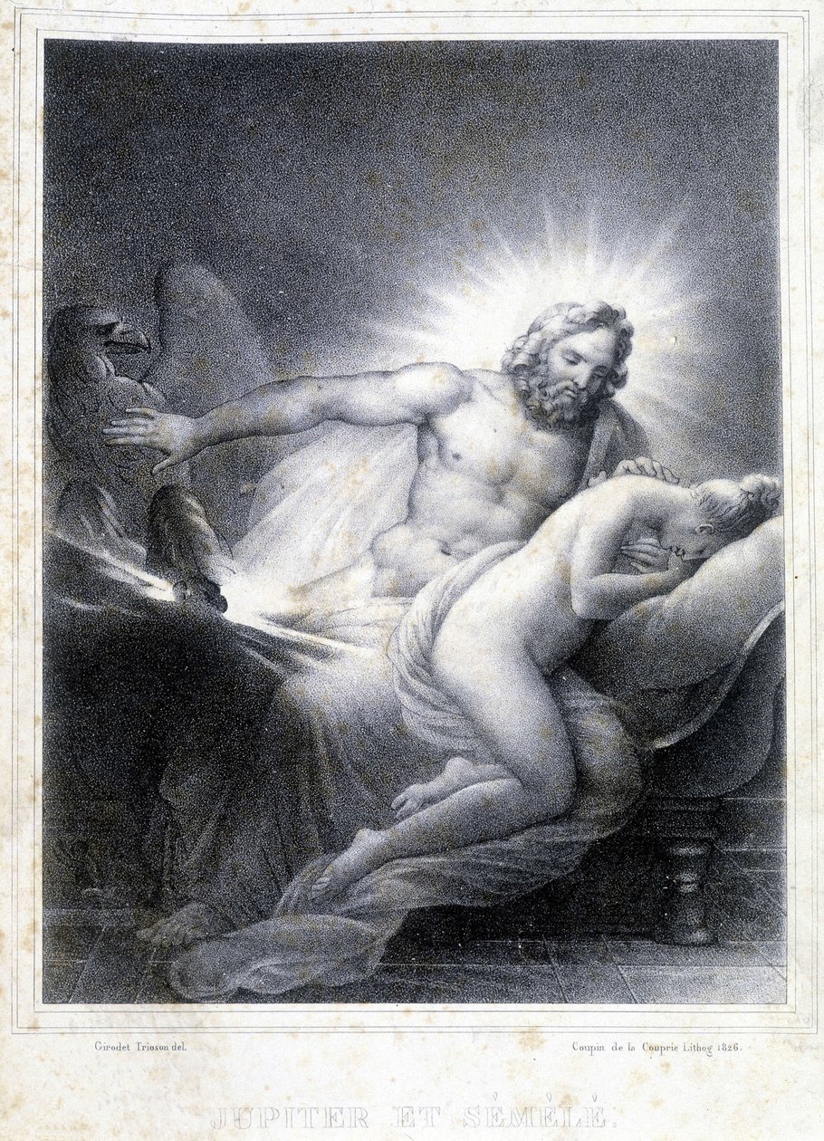 Jupiter und Semele. Lithographie von Coupin de Couprie im Jahr 1826. von Marie Philippe Coupin de la Couperin