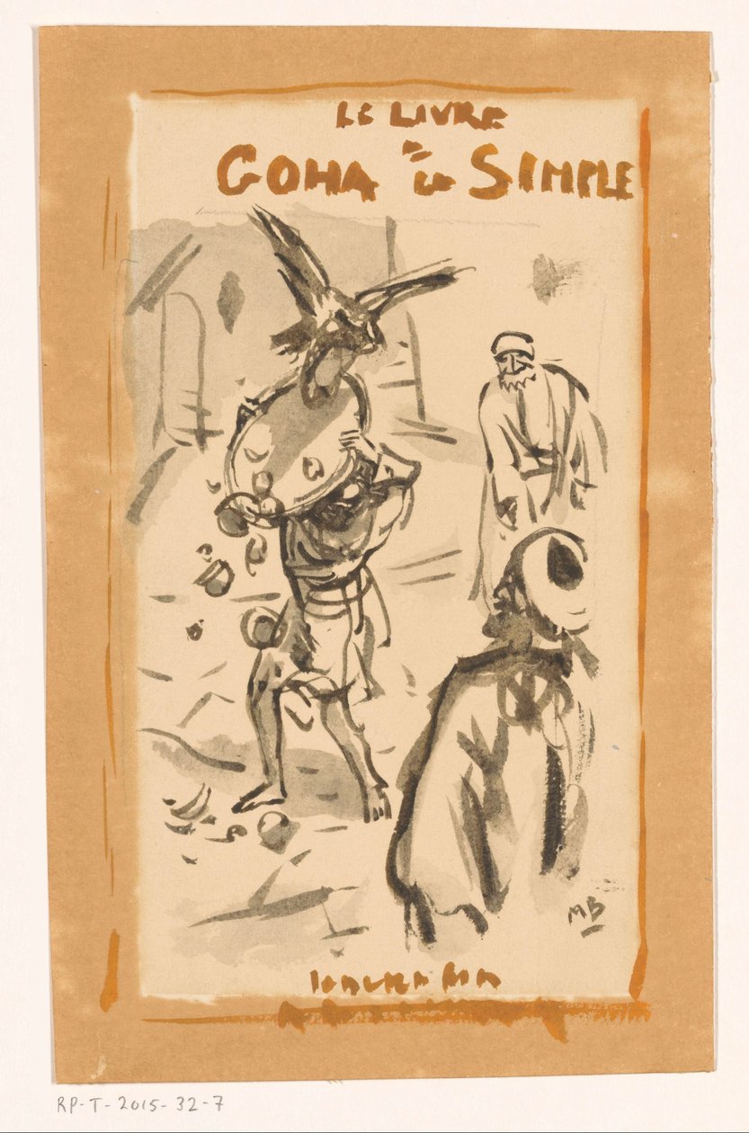 Mann mit Tablett von einem Raubvogel angegriffen von Marius Bauer (signed by artist)