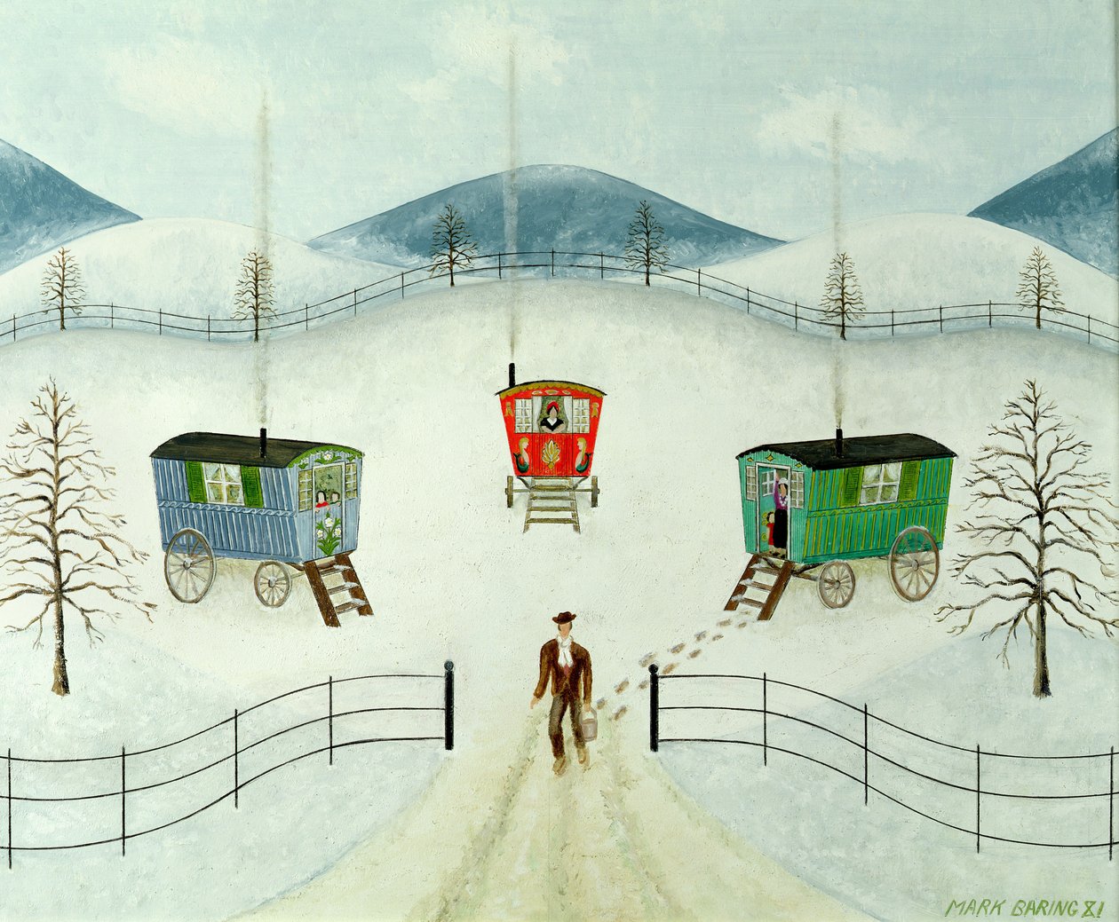 Zigeunerwagen im Schnee von Mark Baring