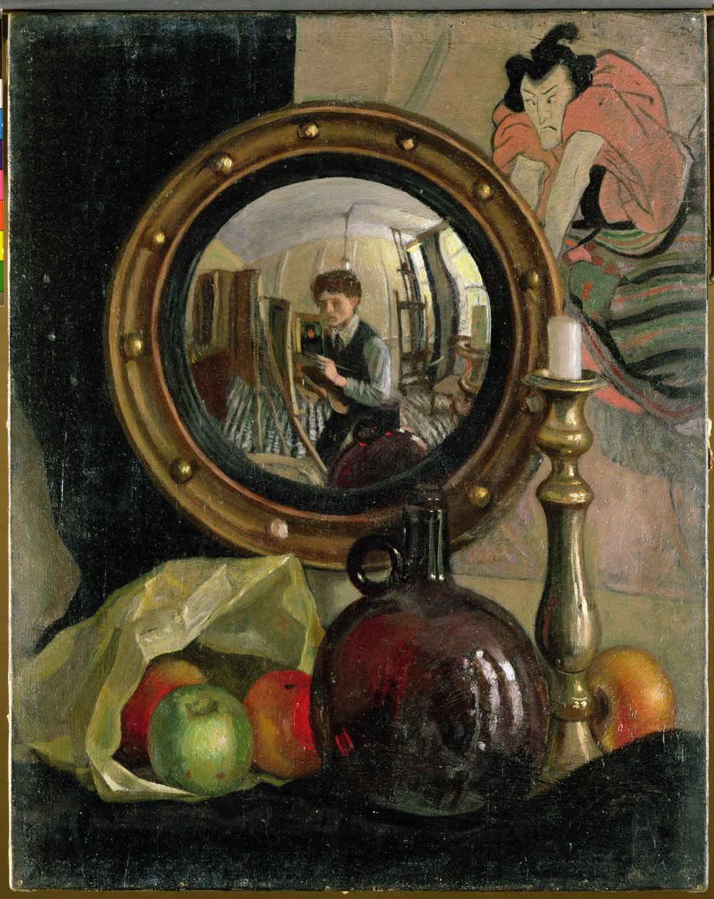 Stillleben mit Selbstporträt von Mark Gertler