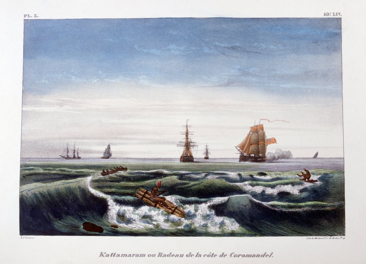Ein Floß vor der Küste von Coromandel, Indien, 1828 von Marlet et Cie