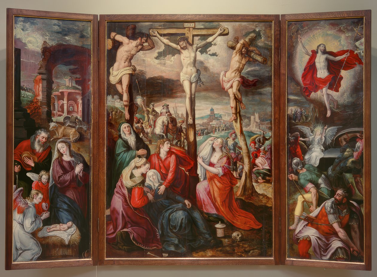 Kreuzigung - Geburt Christi - Auferstehung Christi von Marten de Vos