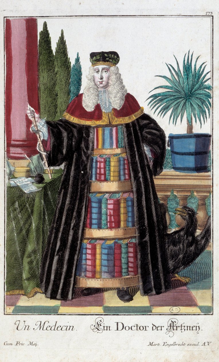 Beruf: Ein Arzt, Gravur von Martin Engelbrecht in „Neue Versammlung der manouvries habilles“ von Martin Engelbrecht