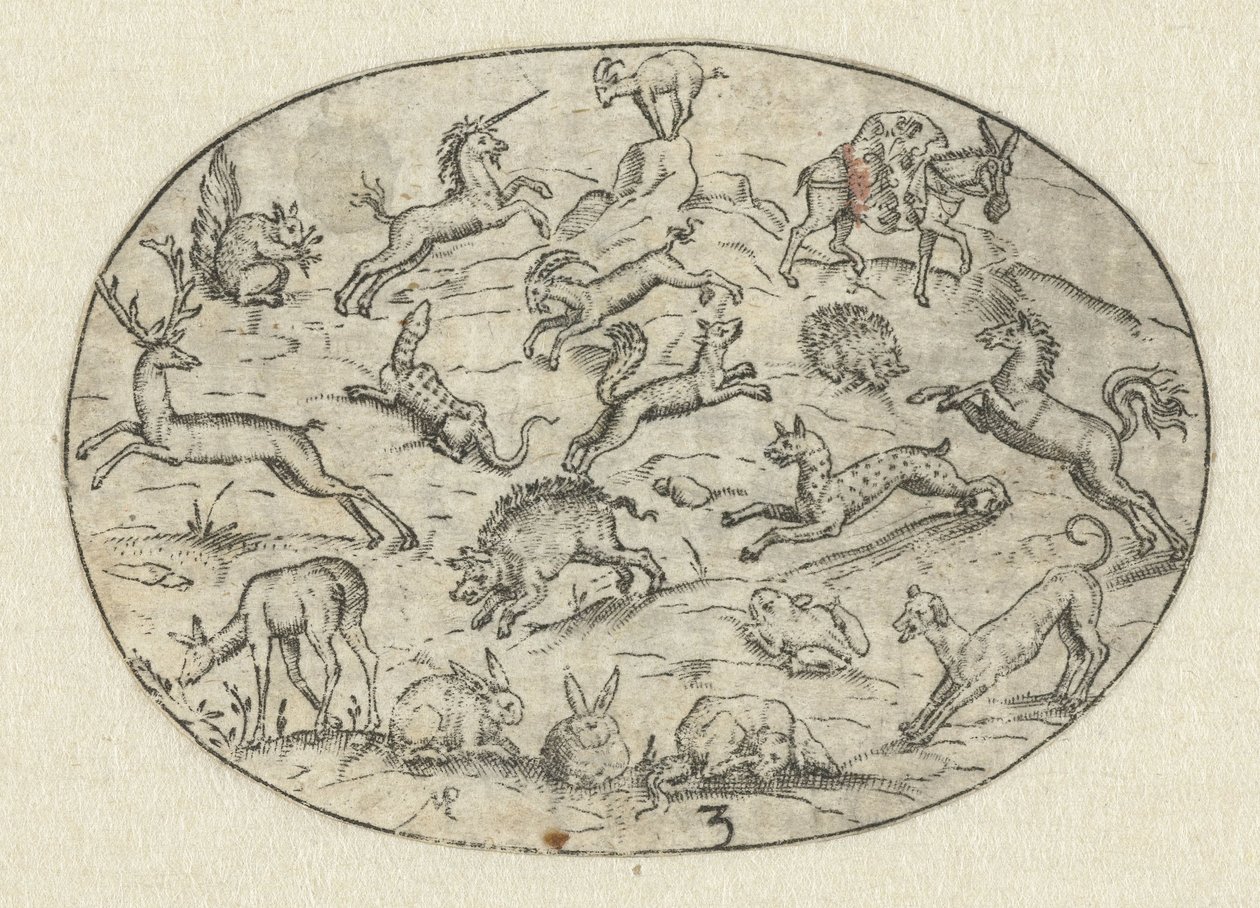 Oval mit achtzehn Tieren von Martin Pleginck