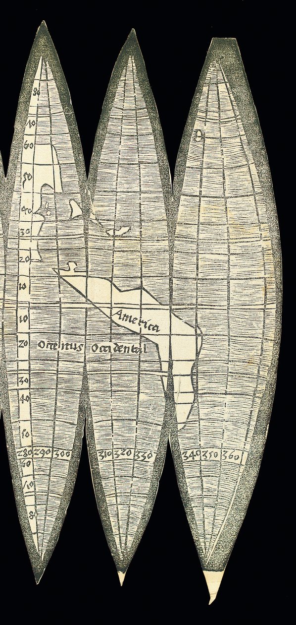 Weltkarte in Form eines Satzes von terrestrischen Globussegmenten, 1507