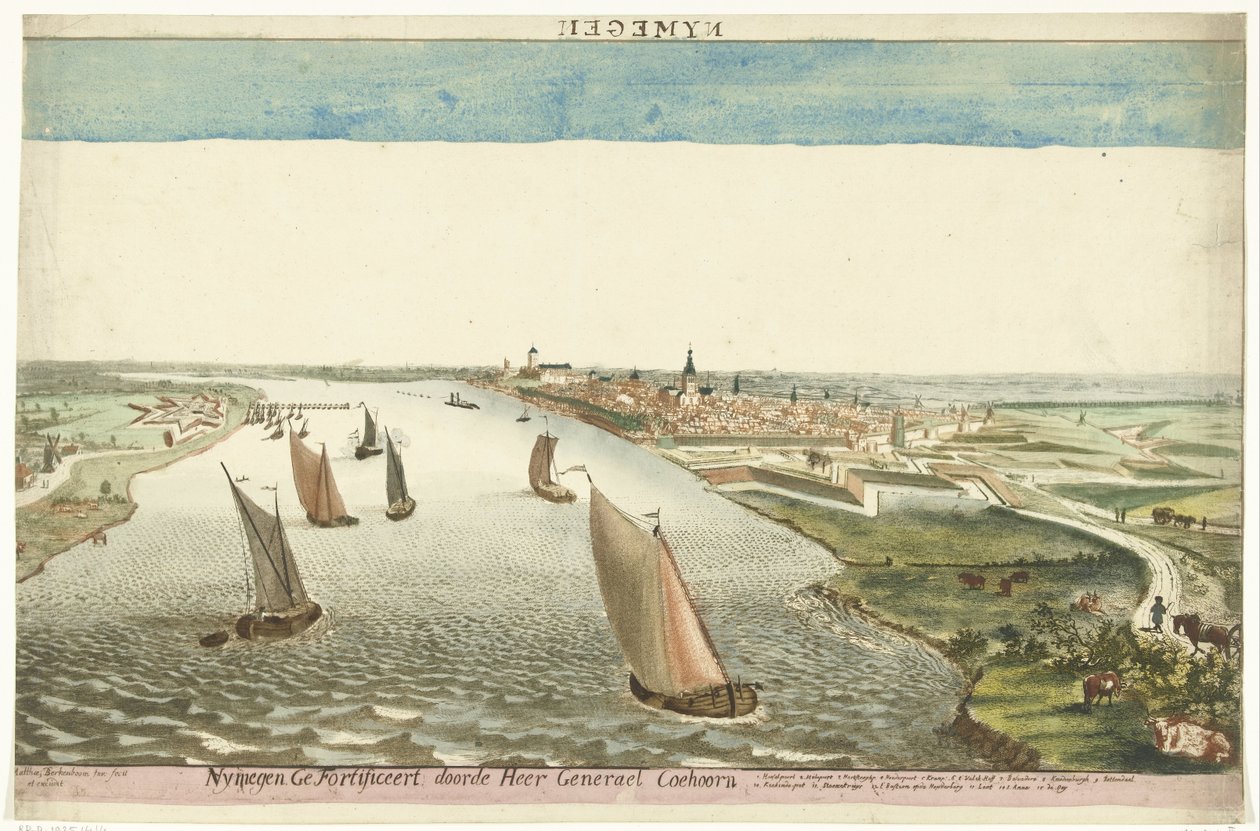 Ansicht der Festungsanlagen bei Nijmegen an der Waal von Martinus Berkenboom