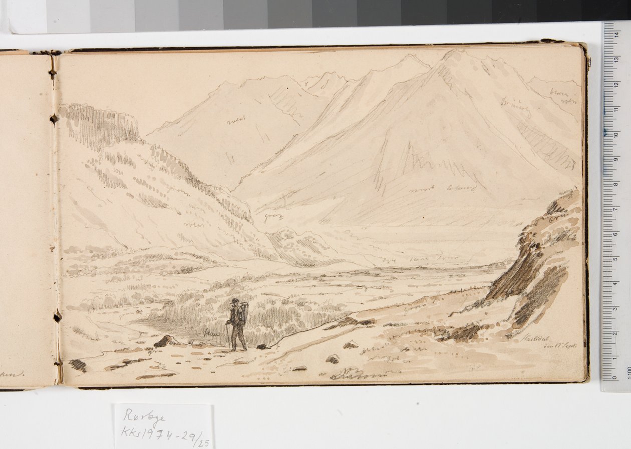 Berglandschaft mit drei Männern, die im Gras ruhen, und zwei Frauen, die ein Hackbrett bedienen von Martinus Rørbye