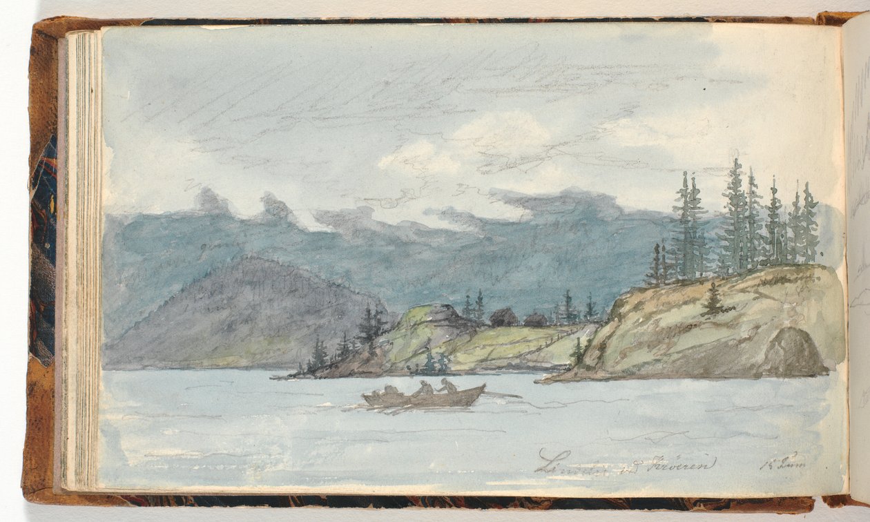 Seenlandschaft mit einem Ruderboot. Der Fjord Krøderen, Norwegen von Martinus Rørbye
