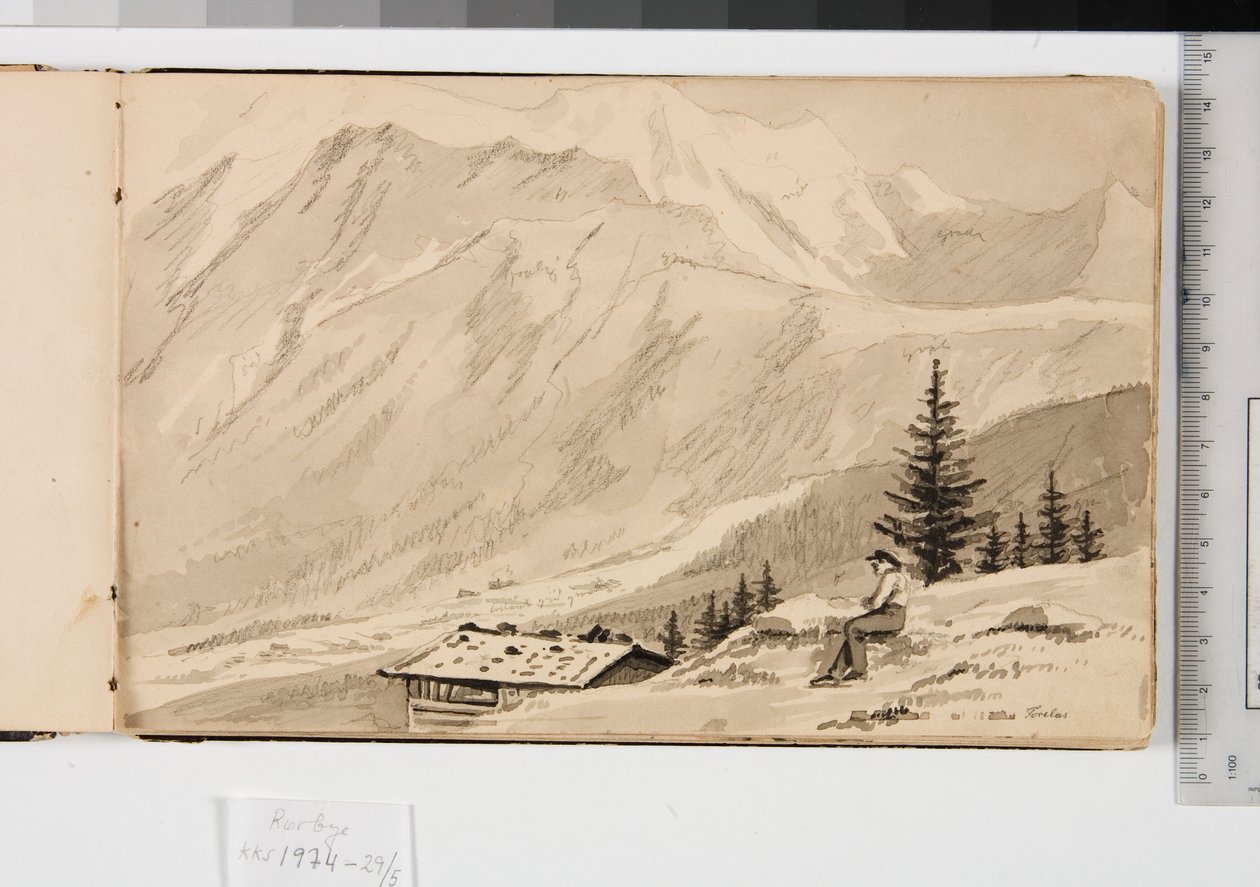 Landschaft bei Chamonix, Frankreich. Im Vordergrund ein See von Martinus Rørbye