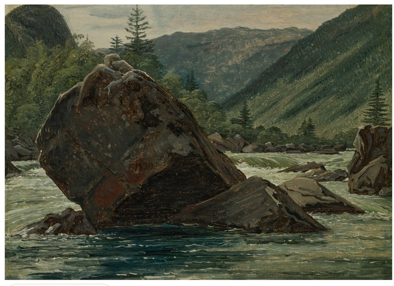 Ein herausragender Felsen in den Stromschnellen von Martinus Rørbye