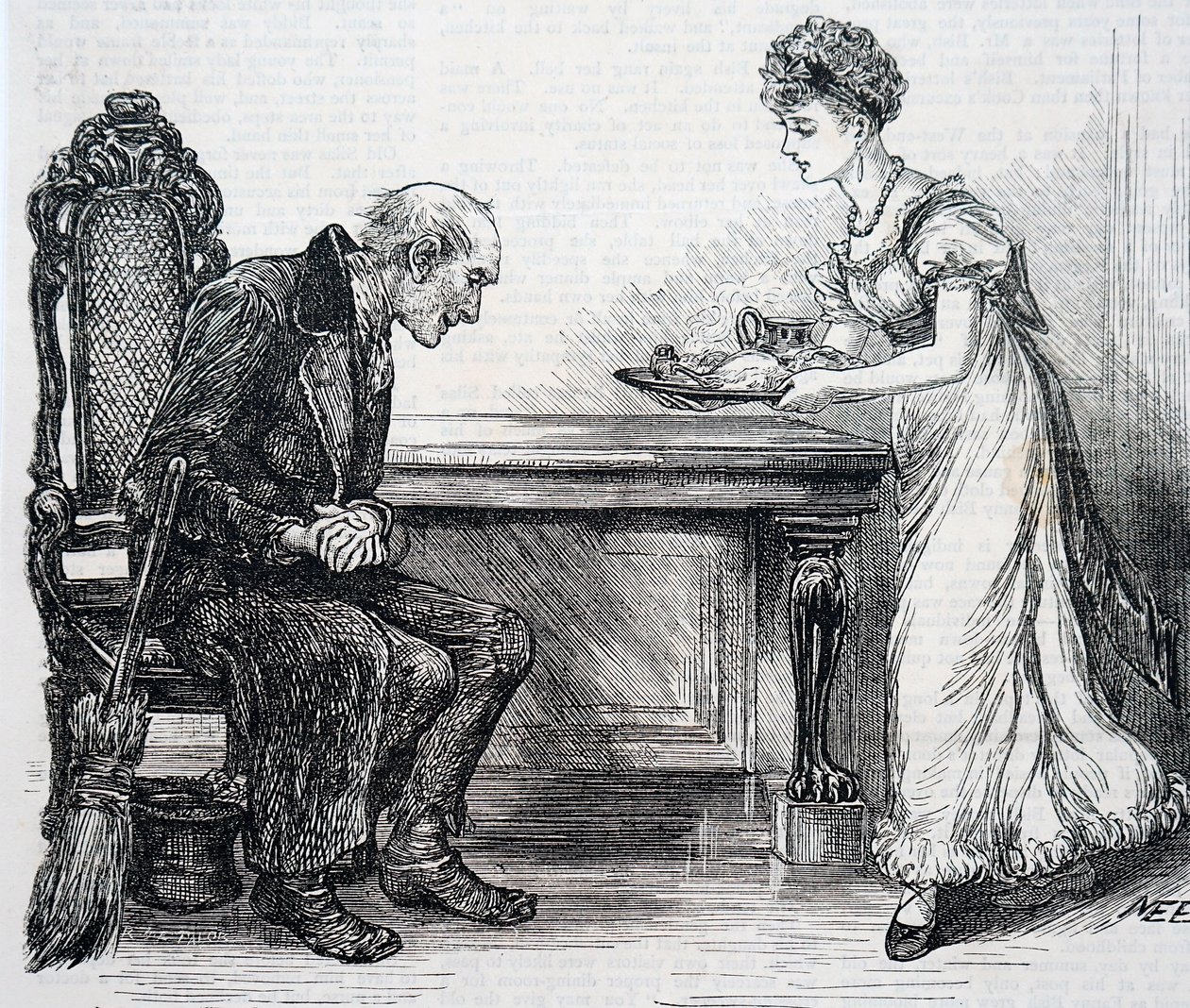 Eine Frau gibt dem Straßenkehrer ein warmes Abendessen von Mary Ellen Edwards