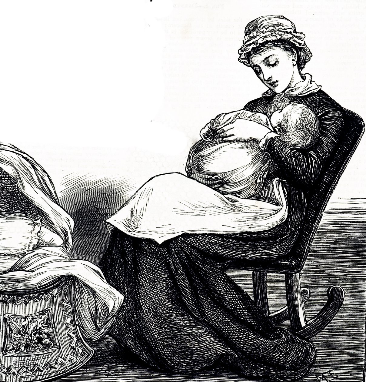 Eine Gravur, die eine Mutter zeigt, die ihr Baby wiegt von Mary Ellen Edwards