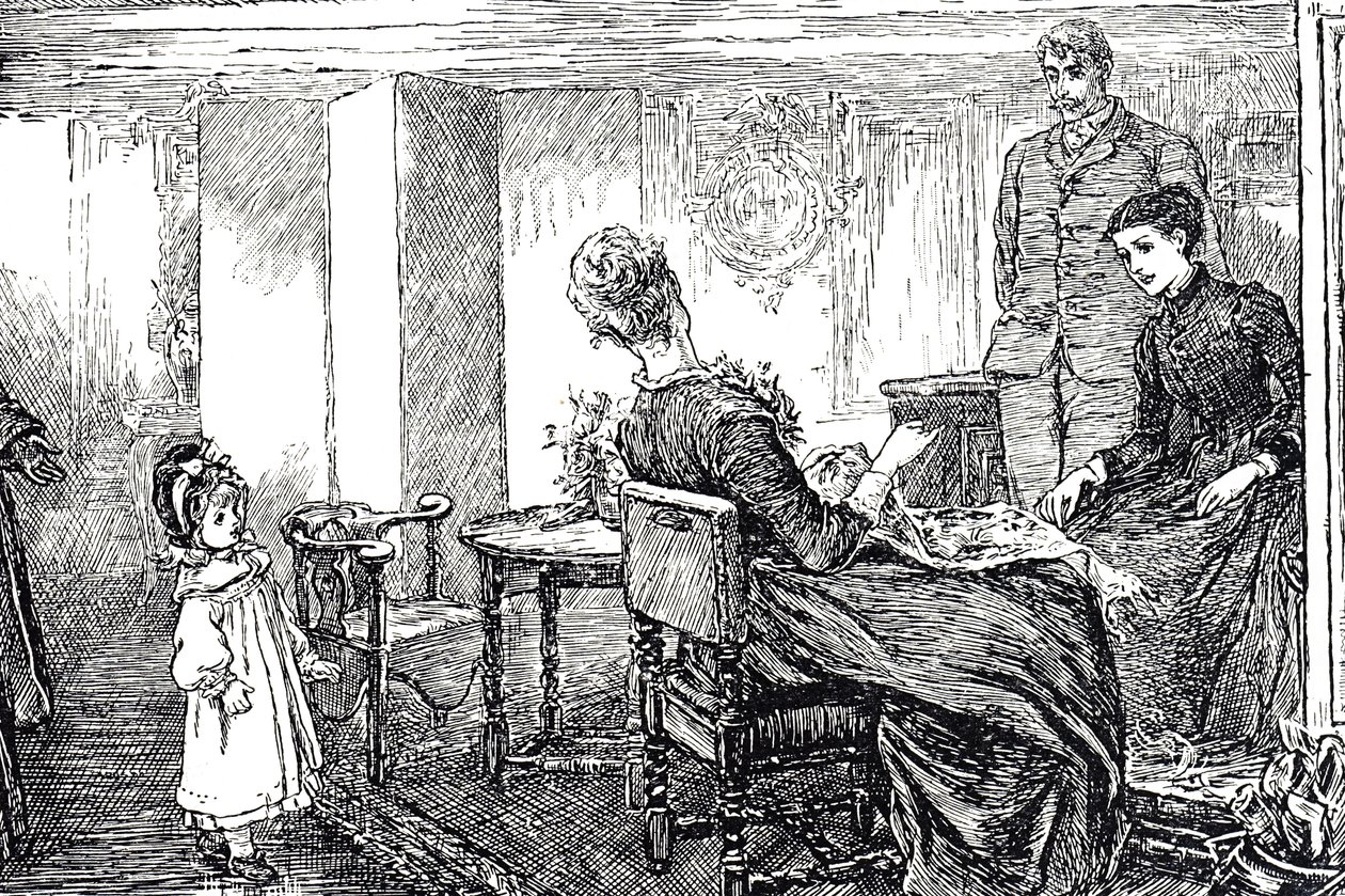 Illustration eines kleinen Mädchens, das von ihren Tanten und ihrem Onkel für einen Nachmittag betreut wird von Mary Ellen Edwards
