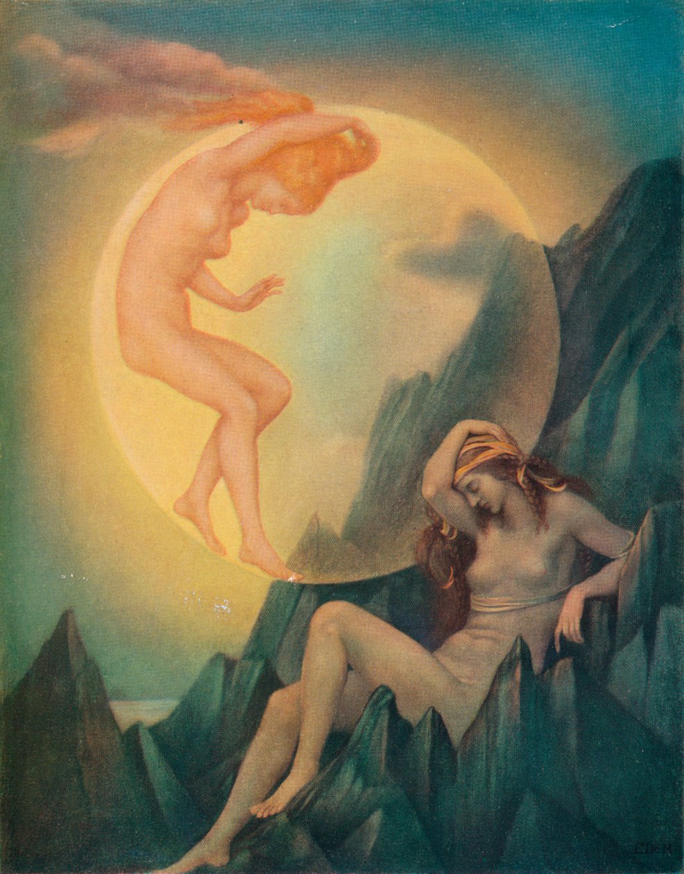 Schlafende Erde und erwachender Mond, ca. 1905 von Evelyn De Morgan